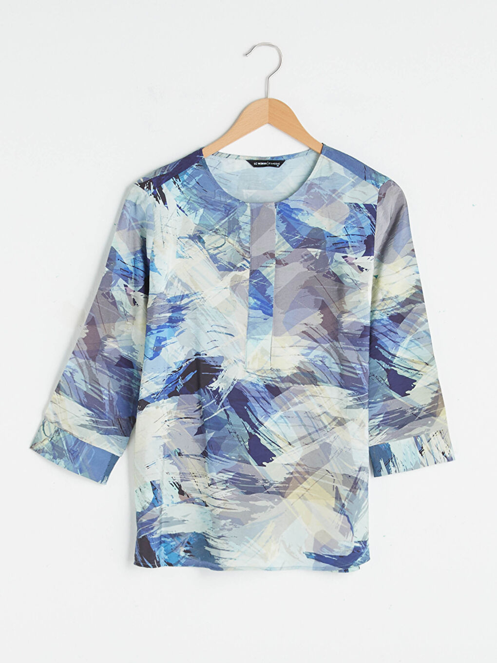 Mavi Bisiklet Yaka Desenli Yarım Kollu Kadın Bluz-5