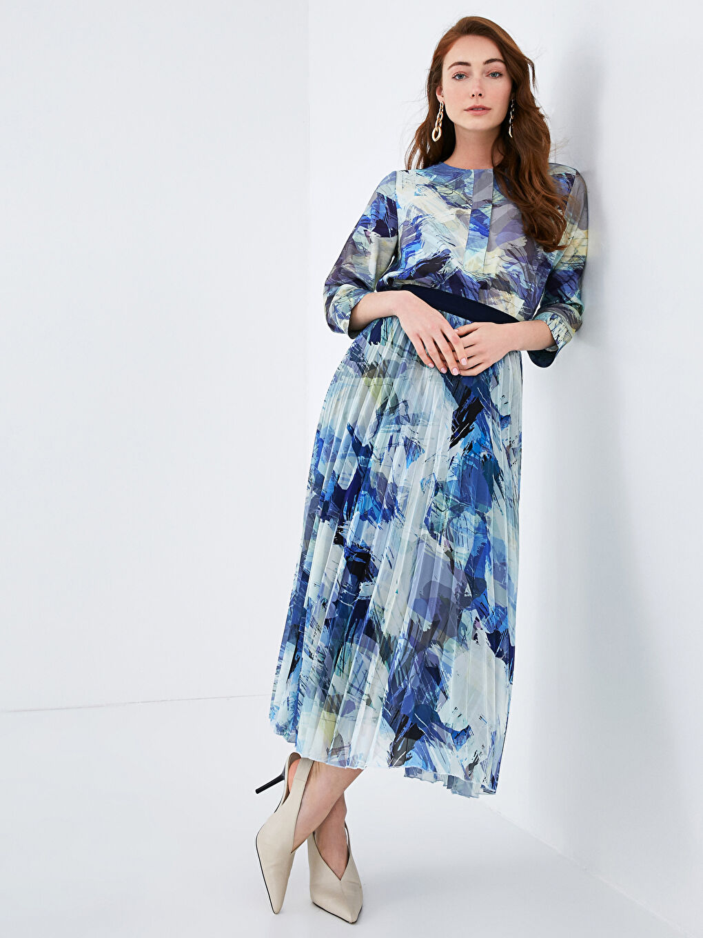 Mavi Bisiklet Yaka Desenli Yarım Kollu Kadın Bluz-1