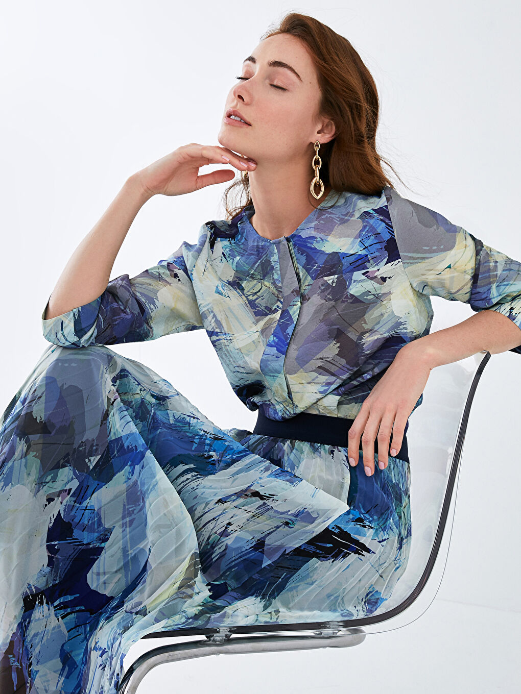 Mavi Bisiklet Yaka Desenli Yarım Kollu Kadın Bluz-4