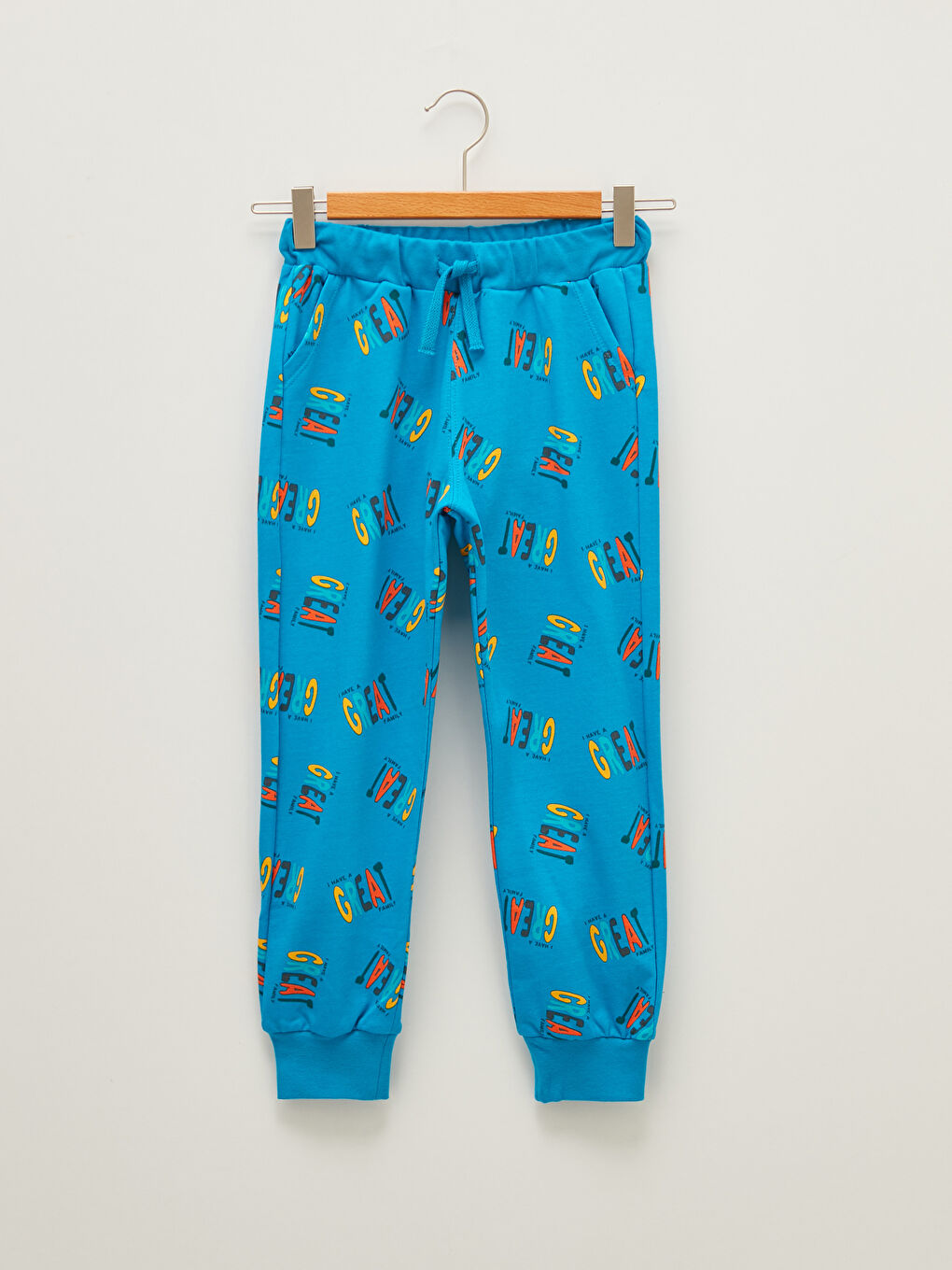 Mavi Beli Lastikli Baskılı Erkek Çocuk Jogger Eşofman Altı