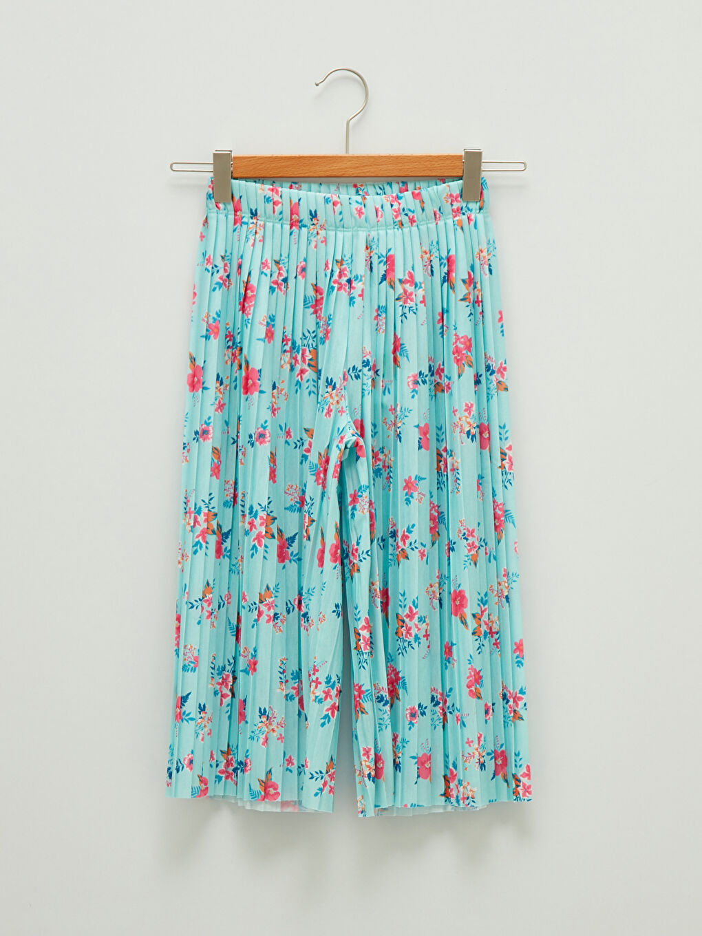 بنطلون بنات واسع الساق بكسرات ومطبع بخصر مطاطي