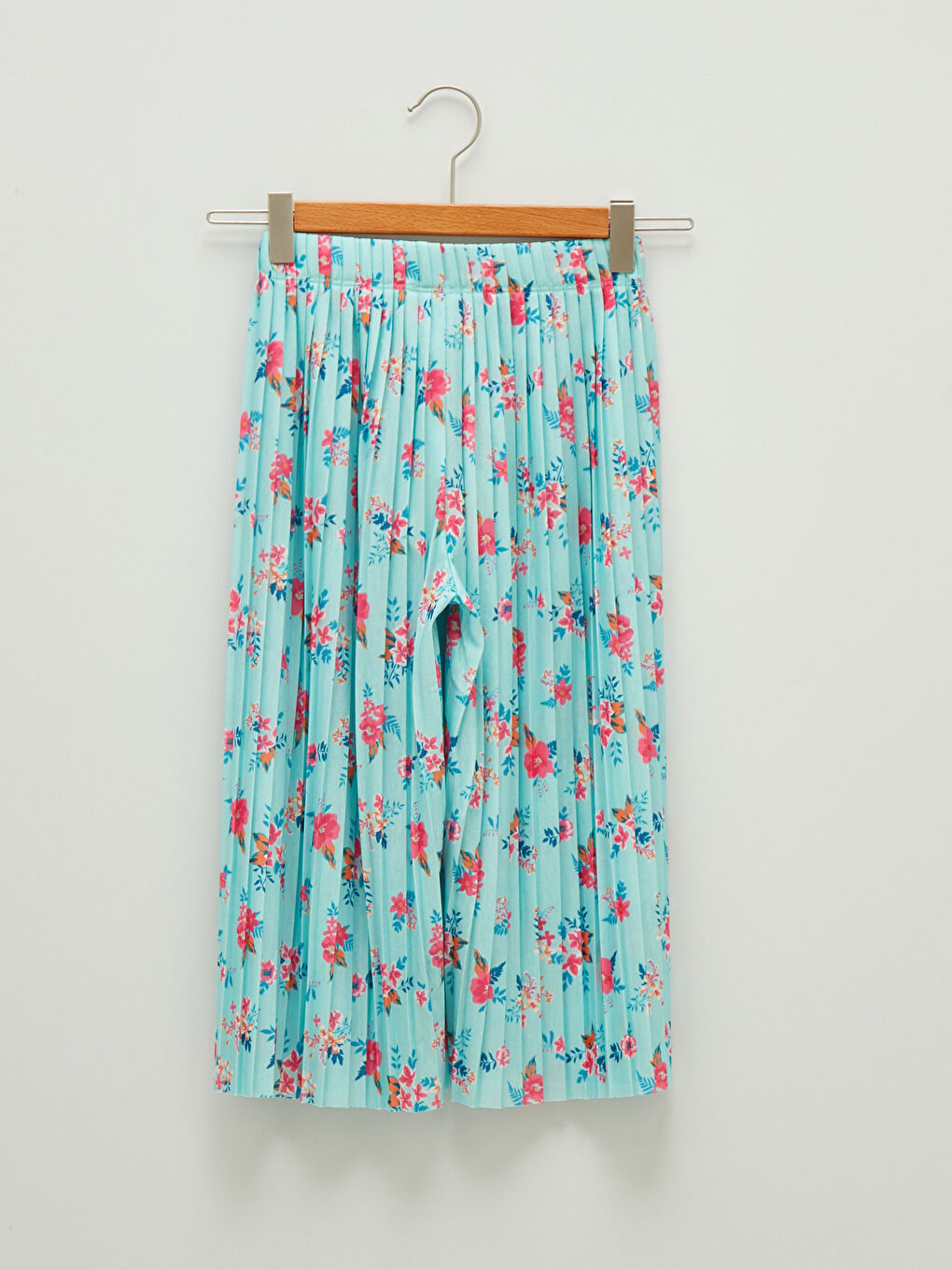 بنطلون بنات واسع الساق بكسرات ومطبع بخصر مطاطي-1