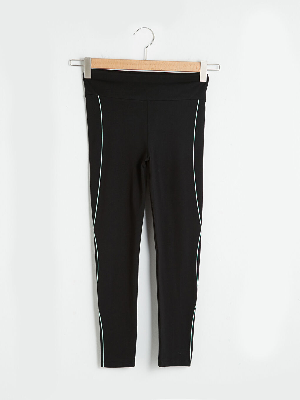 Siyah Beli Lastikli Şerit Detaylı Kadın Tayt-5