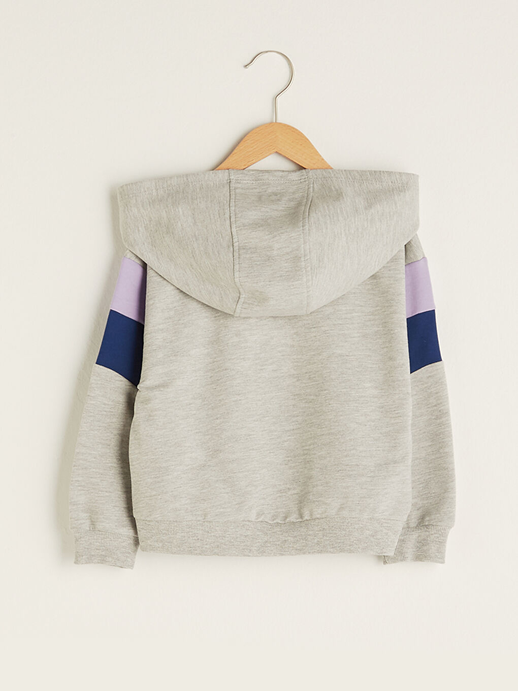 Gri Kapüşonlu Baskılı Uzun Kollu Kız Çocuk Fermuarlı Sweatshirt-1