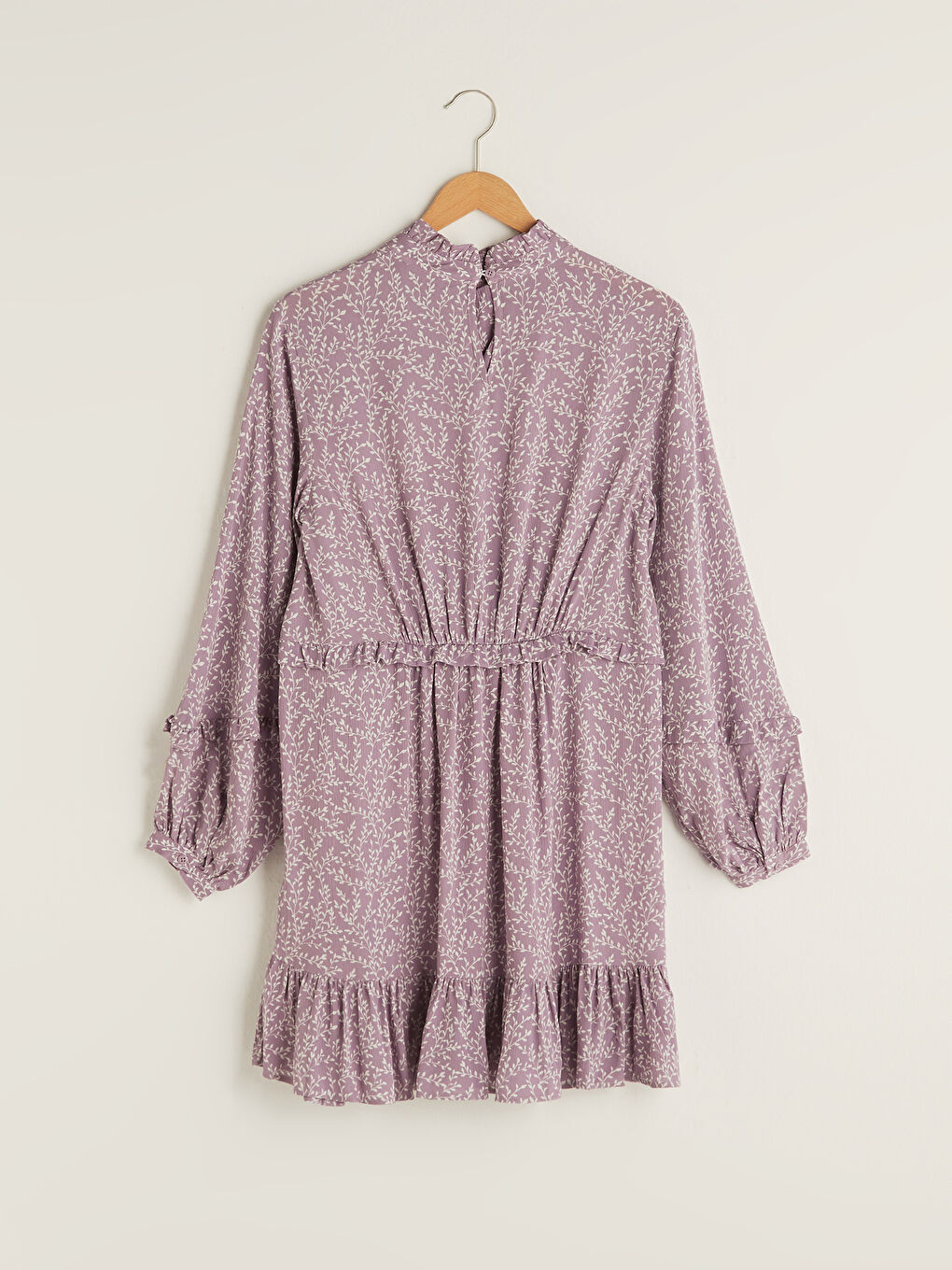 LCW Modest Frilly Collar Patterned Long Sleeve Crinkle Fabric Women's Tunic -S1HD83Z8-LSC