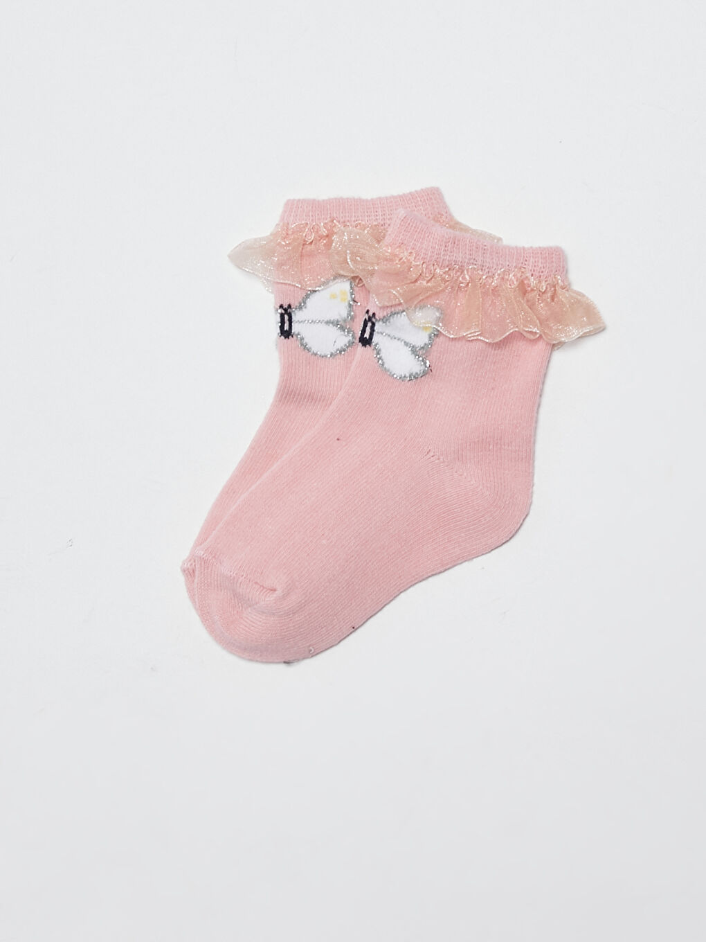 Pembe Desenli Kız Bebek Soket Çorap