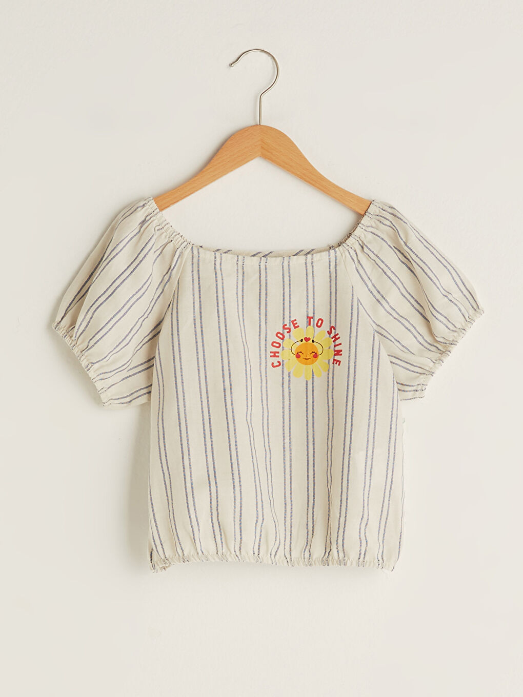 Mavi Çizgili Kısa Kollu Pamuklu Kız Çocuk Bluz