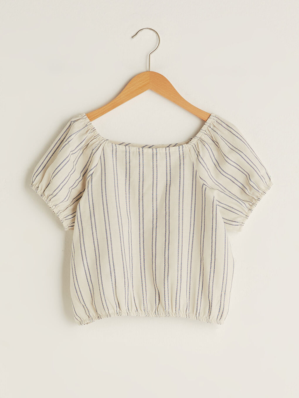 Mavi Çizgili Kısa Kollu Pamuklu Kız Çocuk Bluz-1