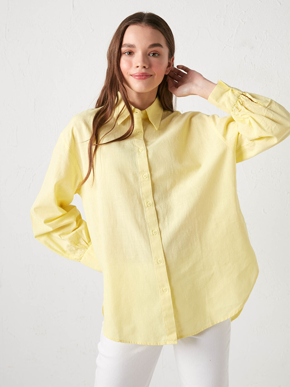 Cămașă Poplin Pentru Femei Cu Mânecă Lungă Dreaptă Cu Nasturi-1