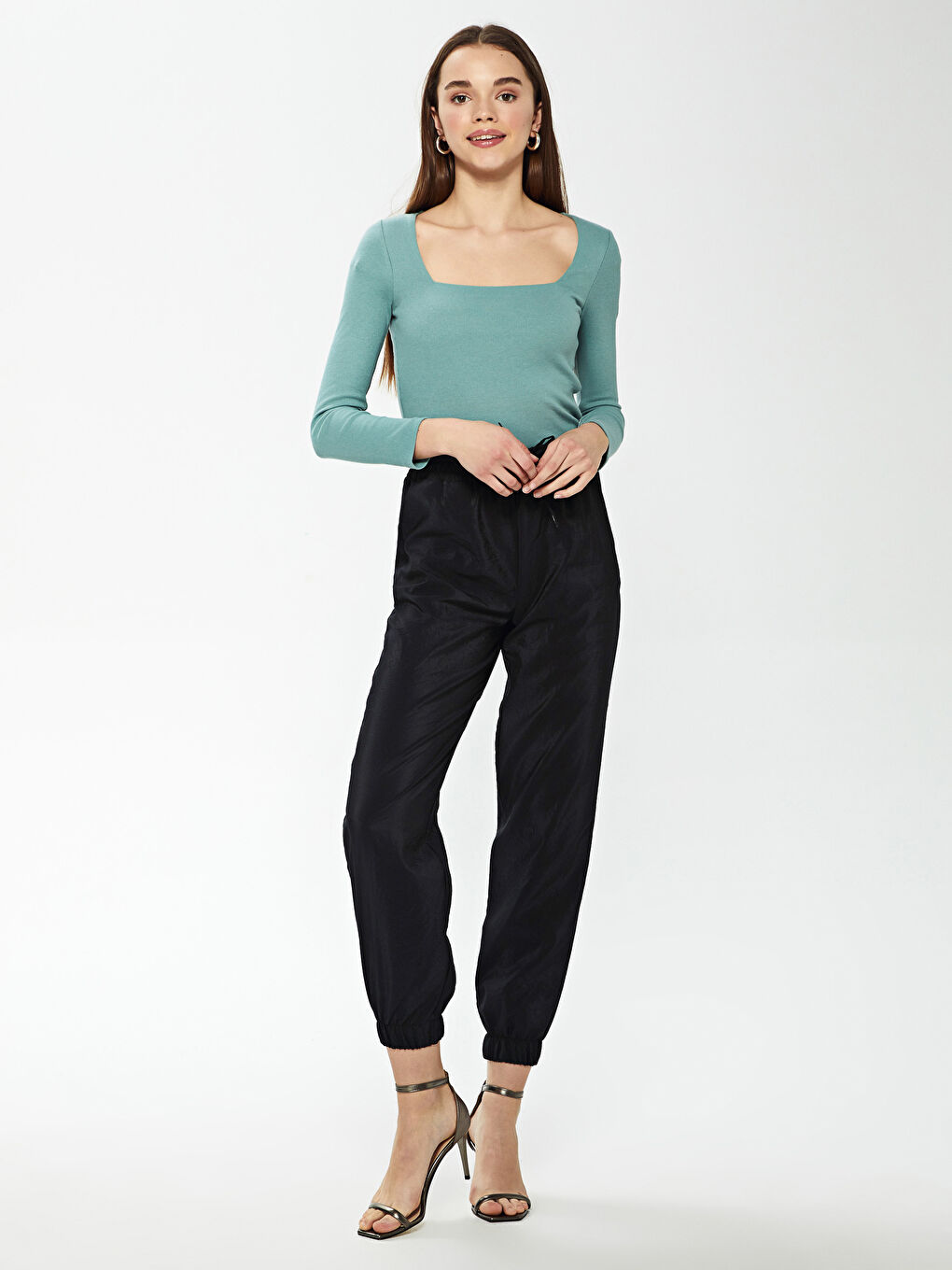 Pantaloni de Trening Dama cu Talie Inalta si Lungime Pana la Glezna-4