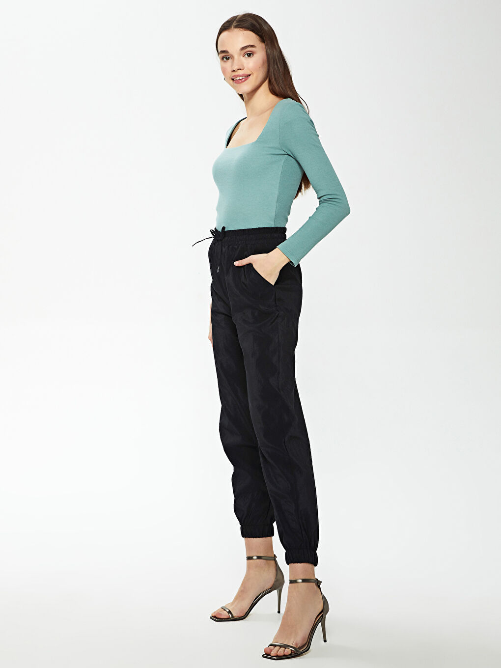 Pantaloni de Trening Dama cu Talie Inalta si Lungime Pana la Glezna