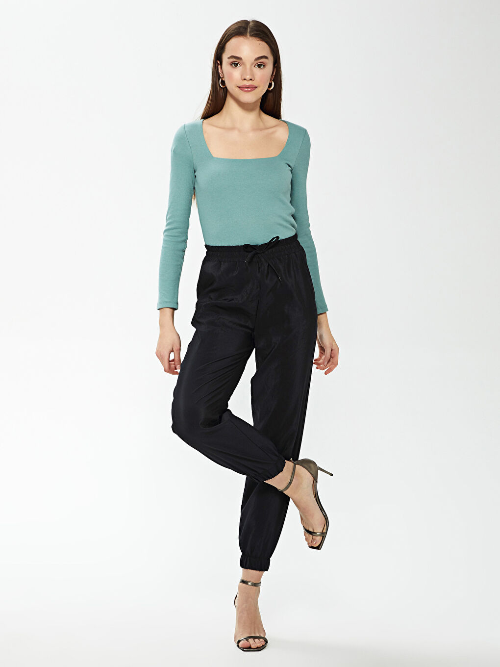 Pantaloni de Trening Dama cu Talie Inalta si Lungime Pana la Glezna-1