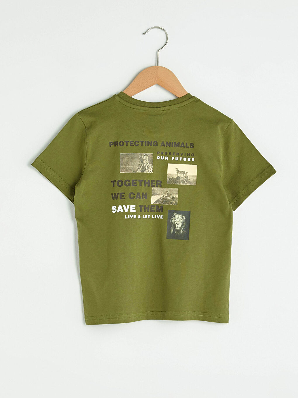 Haki Bisiklet Yaka Kısa Kollu Erkek Çocuk Tişört-1