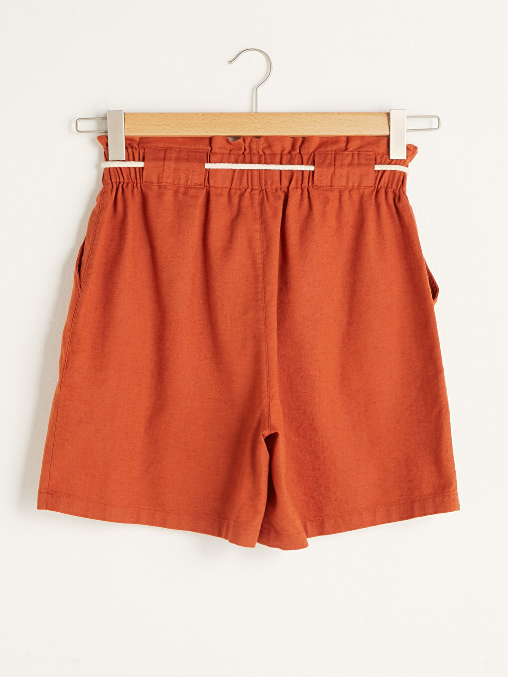 Turuncu Beli Lastikli Cep Detaylı Palazzo Gabardin Kumaş Kadın Şort-6