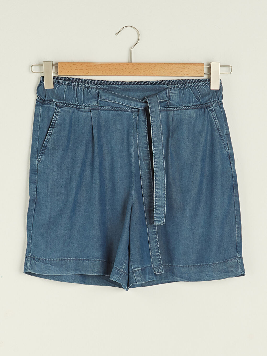 Mavi Yüksek Bel Rahat Kalıp Kadın Jean Şort-5