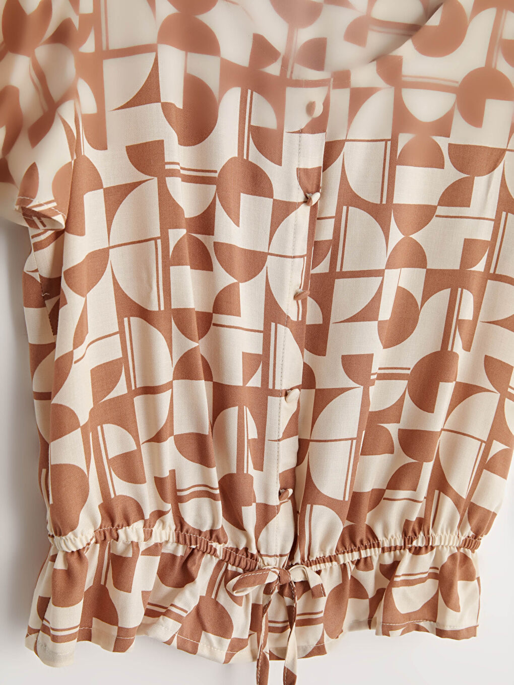 Kahverengi Bisiklet Yaka Baskılı Kısa Kollu Poplin Kadın Bluz-7