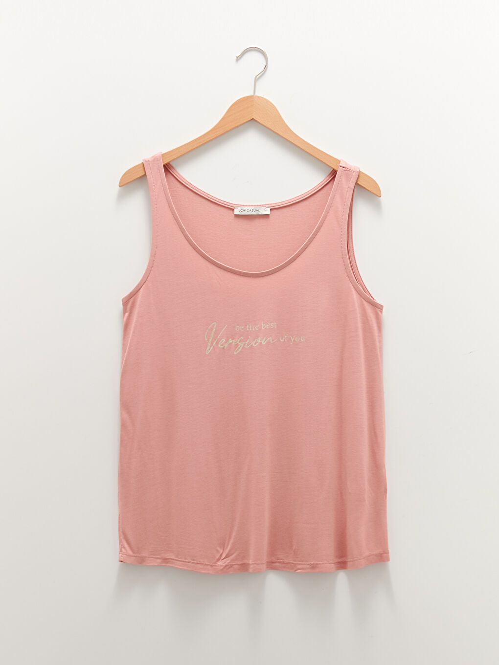 Pembe U Yaka Askılı Baskılı Viskon Kadın Atlet-5