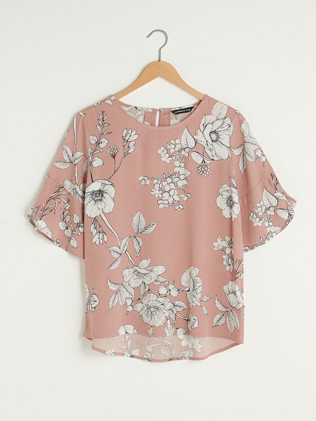 Crew Neck Floral Short Sleeve Viscose Women's Blouse-5