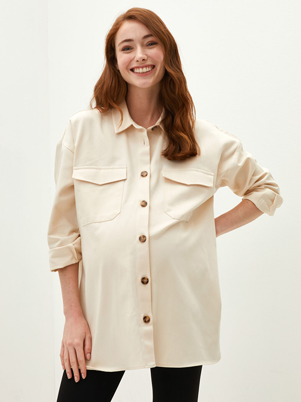 LCWAIKIKI Maternity Pocket Detailed Button Closure Long Sleeve Poplin Maternity Shirt -S1HF68Z8-FEJ