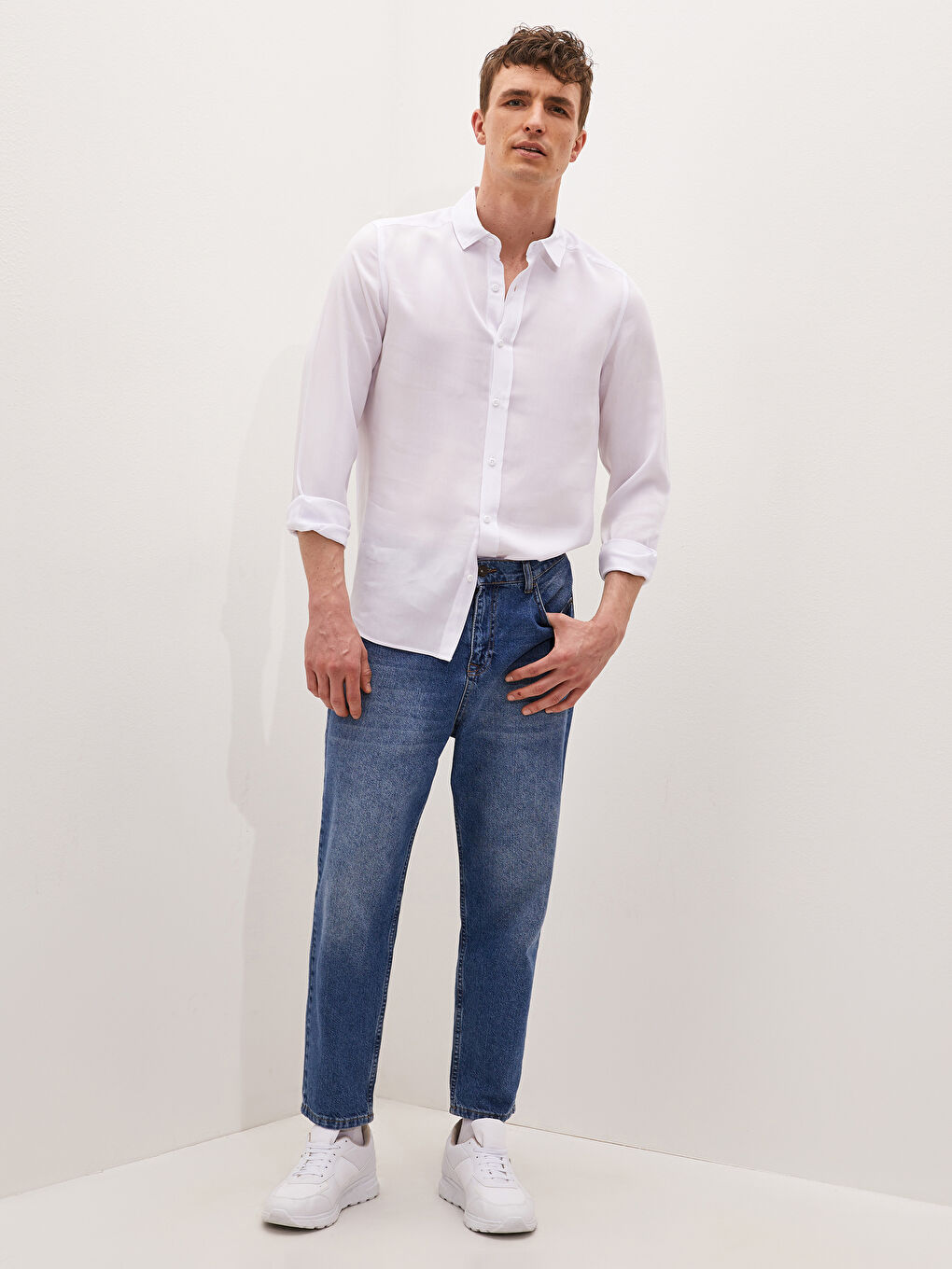 Chemise Gabardine Coupe Svelte Manches Longues Pour Hommes-4