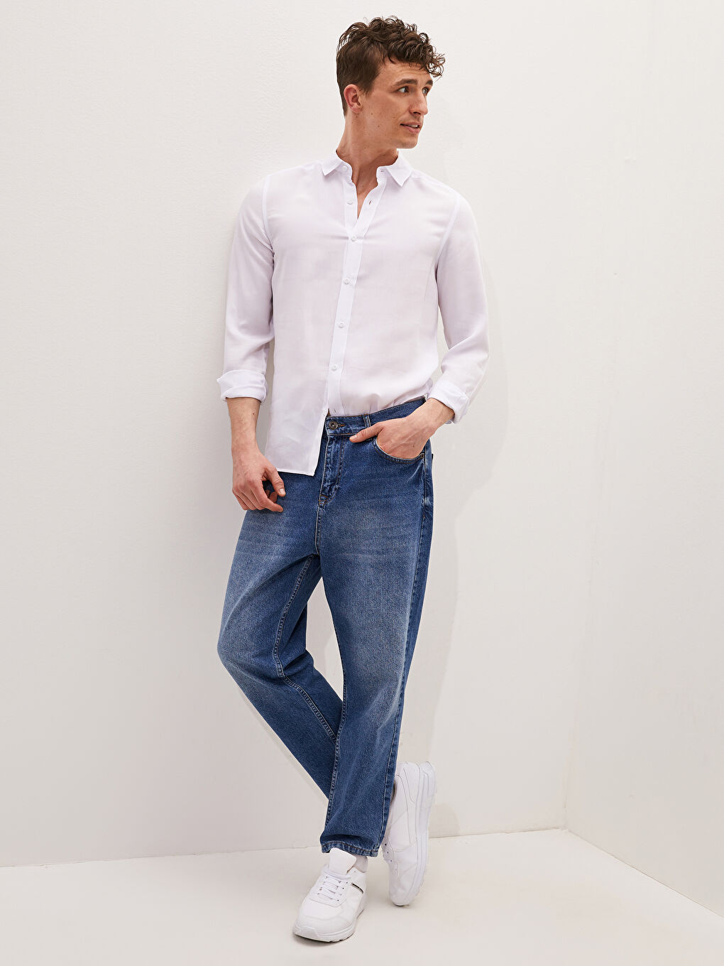 Chemise Gabardine Coupe Svelte Manches Longues Pour Hommes-5