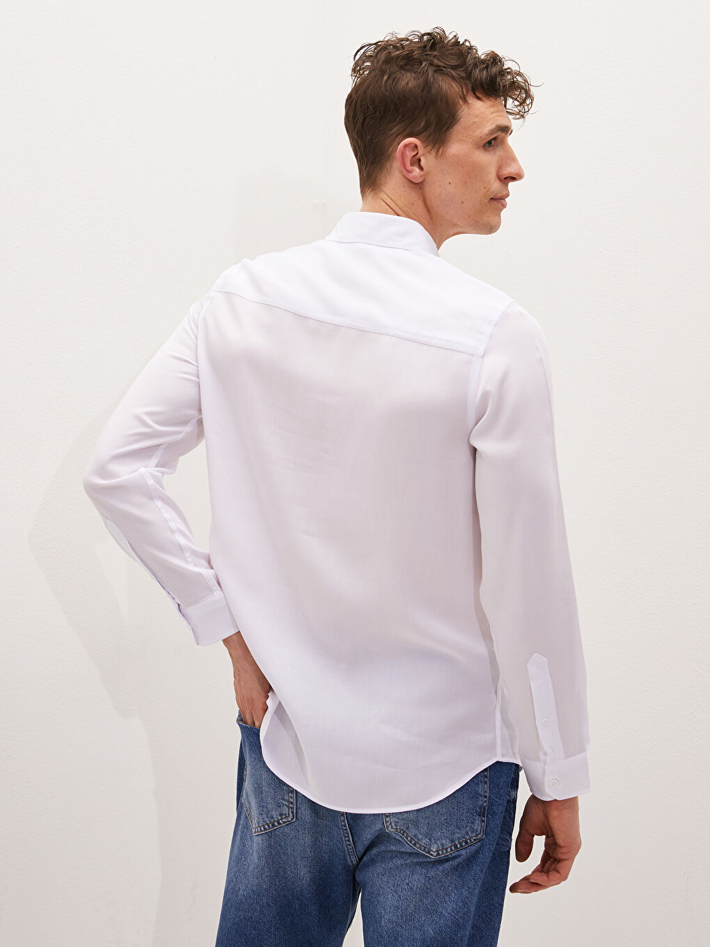 Chemise Gabardine Coupe Svelte Manches Longues Pour Hommes-6