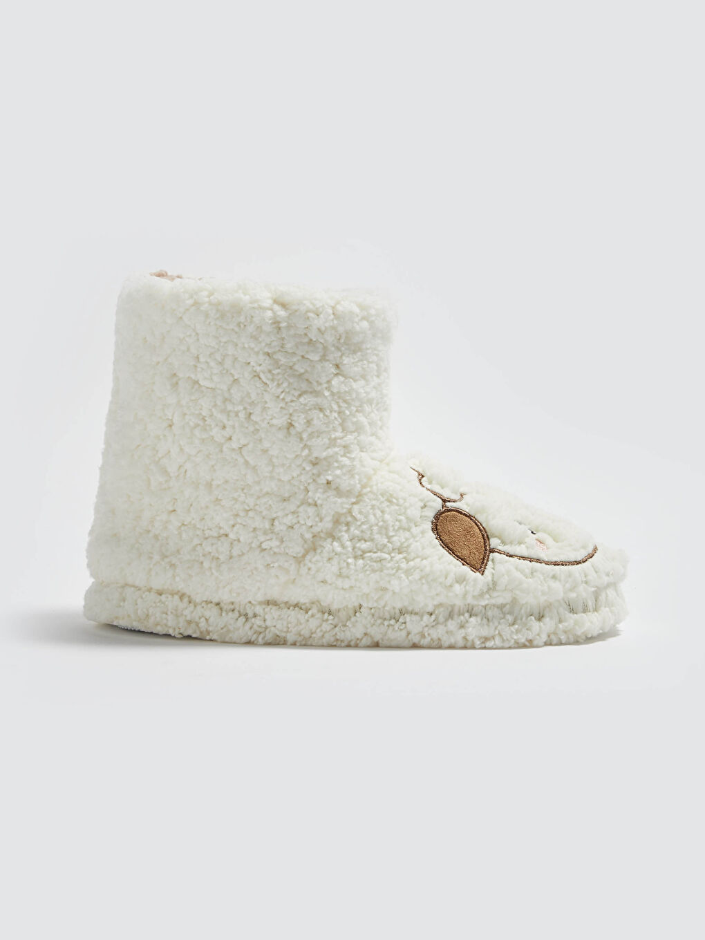 Beyaz Nakışlı Pelüş Kadın Ev Botu-1