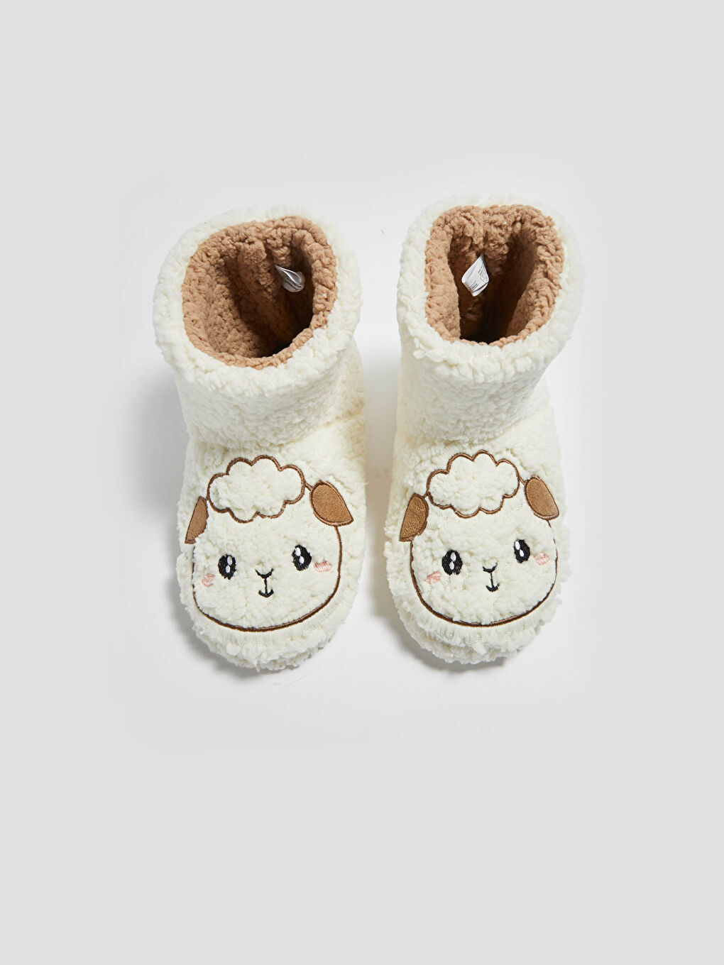 Beyaz Nakışlı Pelüş Kadın Ev Botu-3