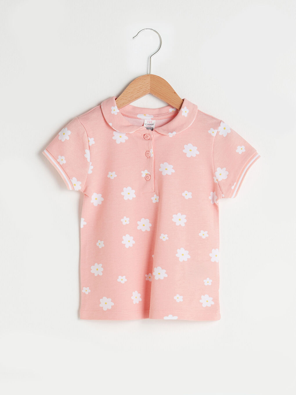 Pembe Bebe Yaka Kısa Kol Baskılı Kız Bebek Tişört