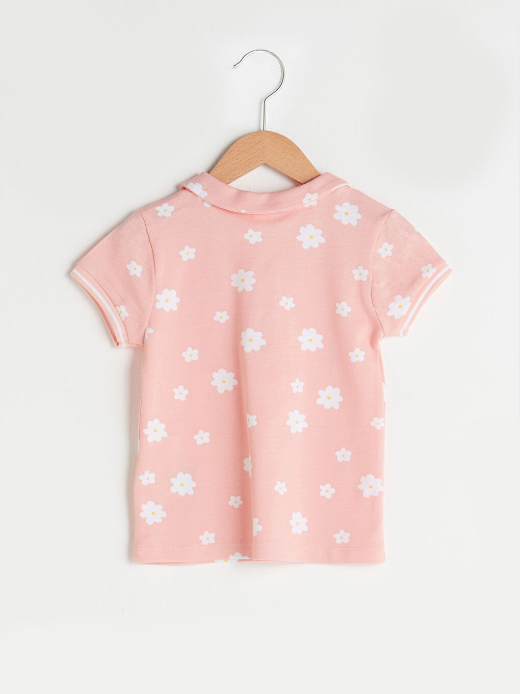 Pembe Bebe Yaka Kısa Kol Baskılı Kız Bebek Tişört-1