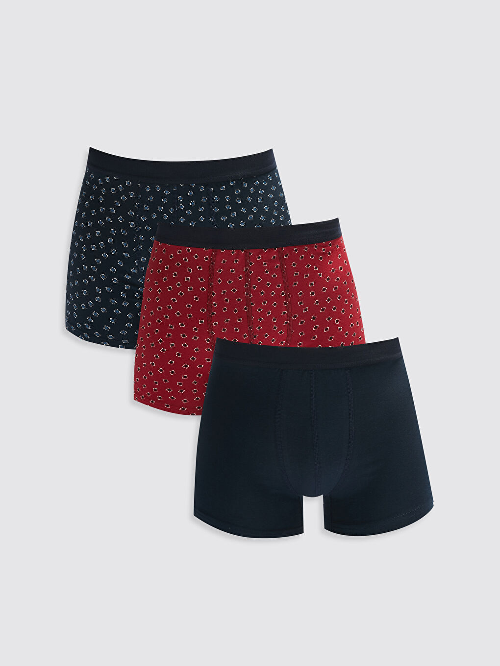 Lacivert Standart Kalıp Pamuklu Esnek Erkek Boxer 3'lü
