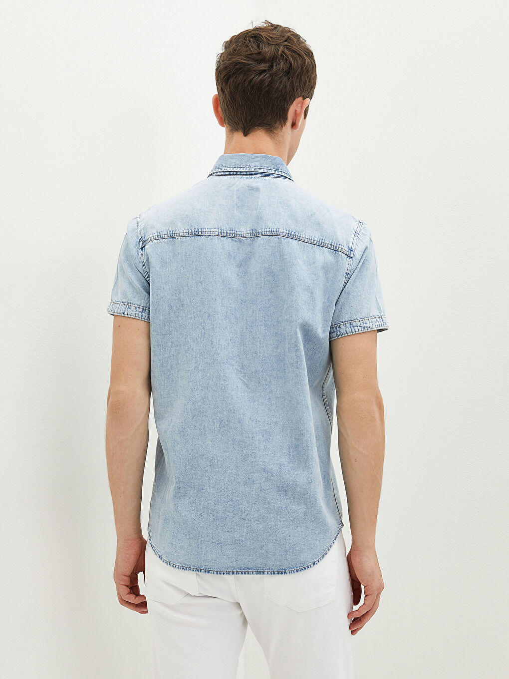 Regular Fit Short Sleeve Men's Denim Shirt-4