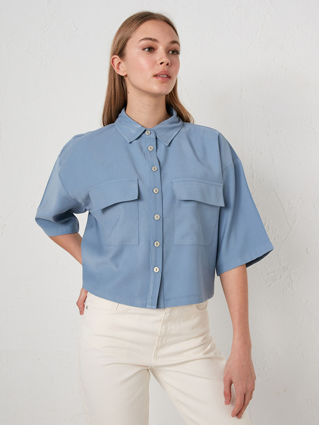 Pocket Detailed Button Closure Short Sleeve Women's Shirt