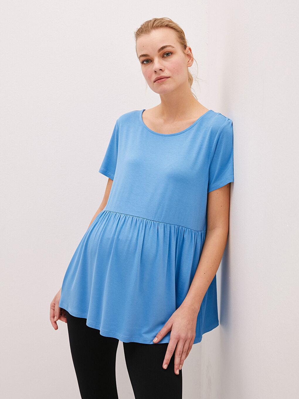 Crew Neck Back Detail Short Sleeve Viscose Maternity T-Shirt-1