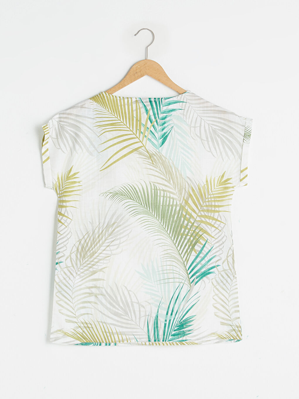 Crew Neck Patterned Short Sleeve Cotton Women's Blouse-6