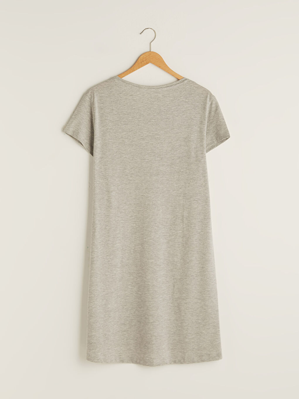 Gri Bisiklet Yaka Baskılı Kısa Kollu Pamuklu Kadın Gecelik-6