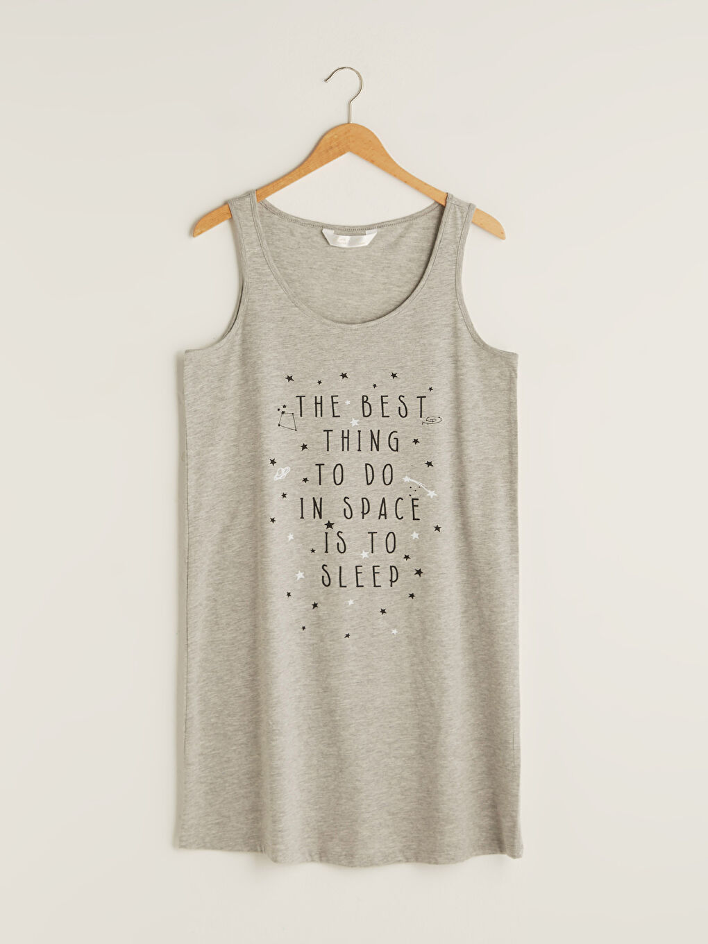 Gri U Yaka Askılı Baskılı Kadın Gecelik-5