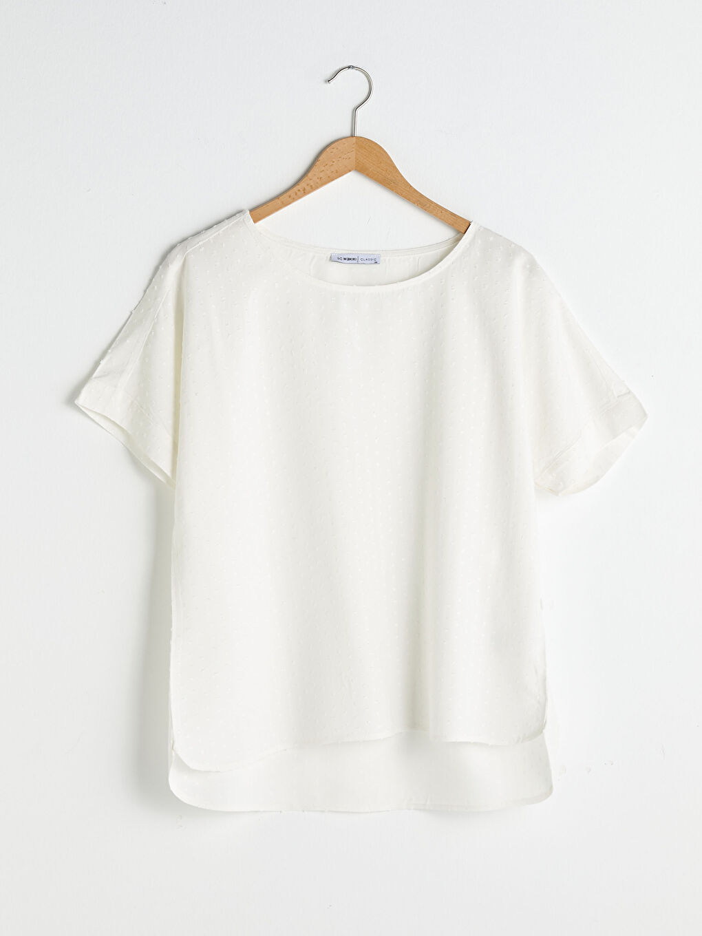 Ekru Bisiklet Yaka Desenli Kısa Kollu Viskon Kadın Bluz-5