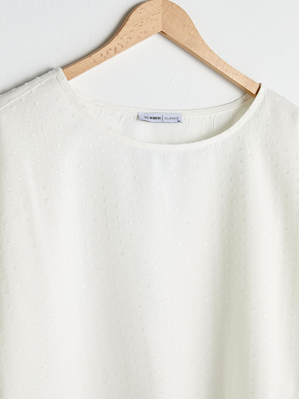 Ekru Bisiklet Yaka Desenli Kısa Kollu Viskon Kadın Bluz-6