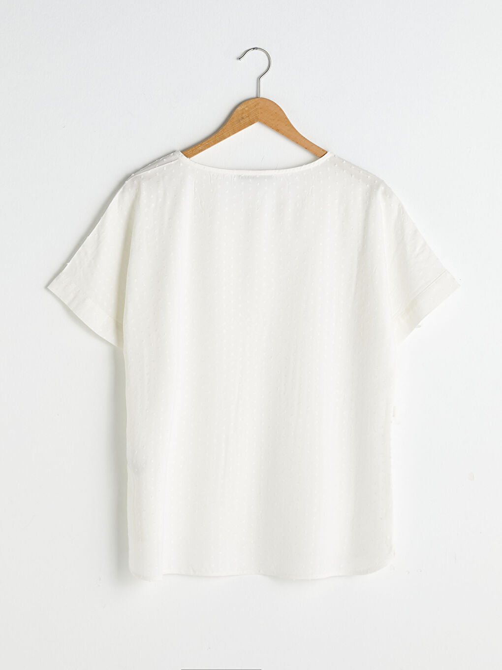 Ekru Bisiklet Yaka Desenli Kısa Kollu Viskon Kadın Bluz-7