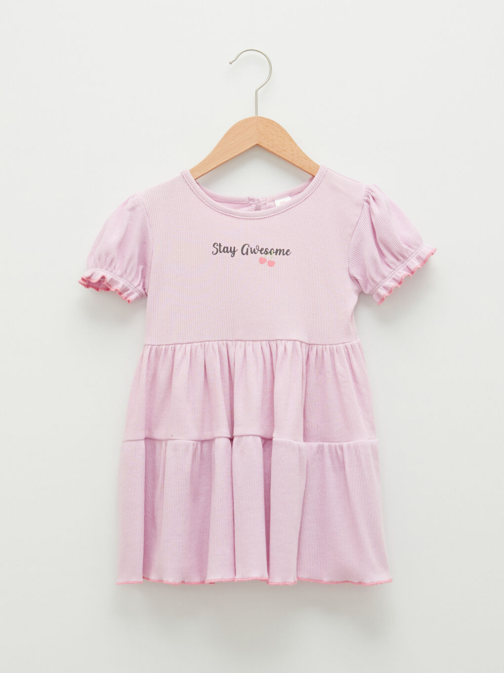 Lila Bisiklet Yaka Kısa Kollu Baskılı Kız Bebek Elbise