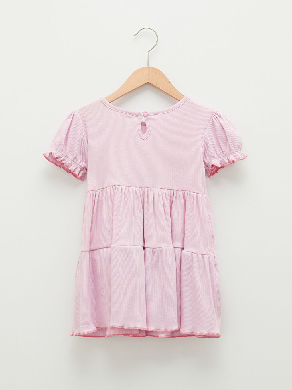 Lila Bisiklet Yaka Kısa Kollu Baskılı Kız Bebek Elbise-1