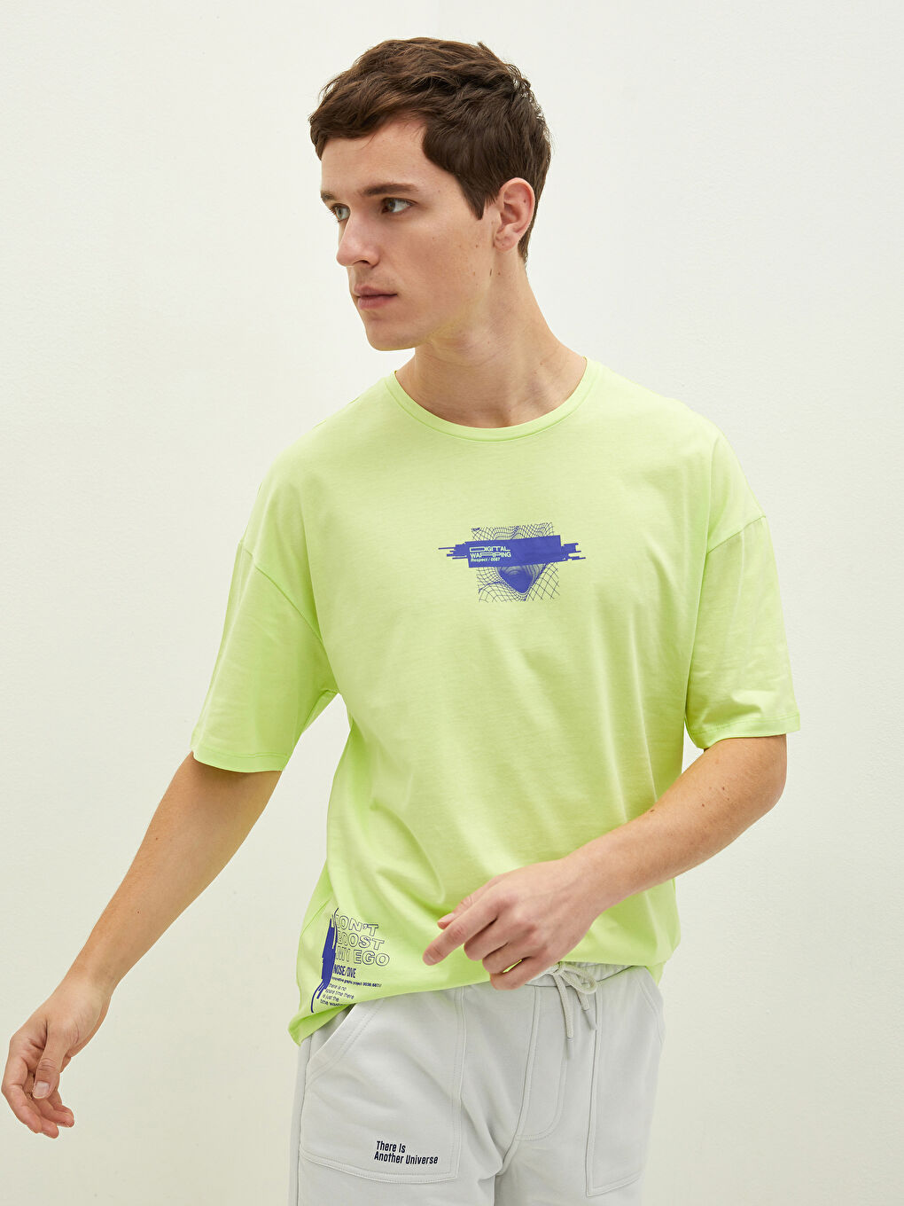 Yeşil Bisiklet Yaka Kısa Kollu Baskılı Penye Erkek Tişört-1