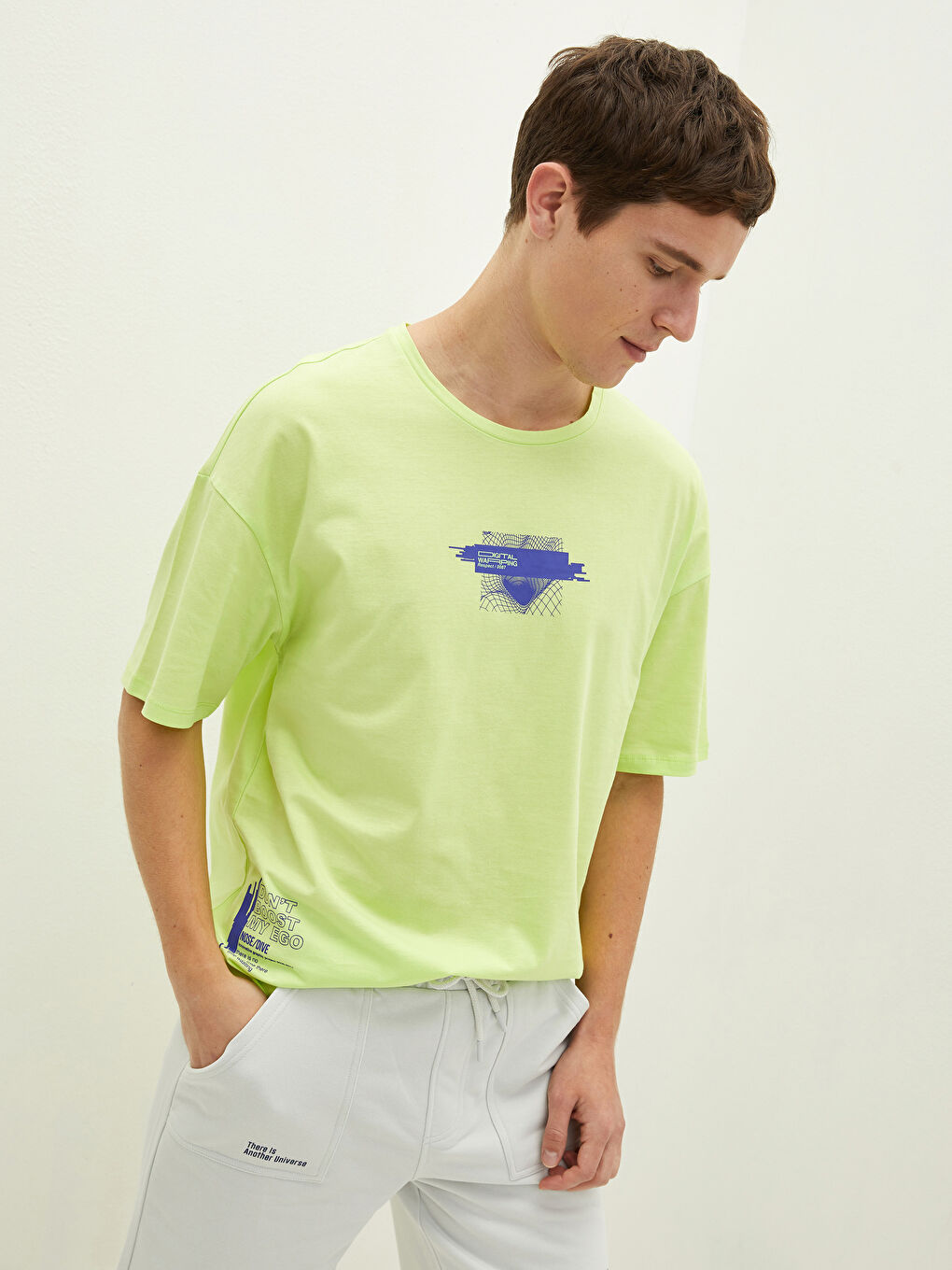 Yeşil Bisiklet Yaka Kısa Kollu Baskılı Penye Erkek Tişört-2