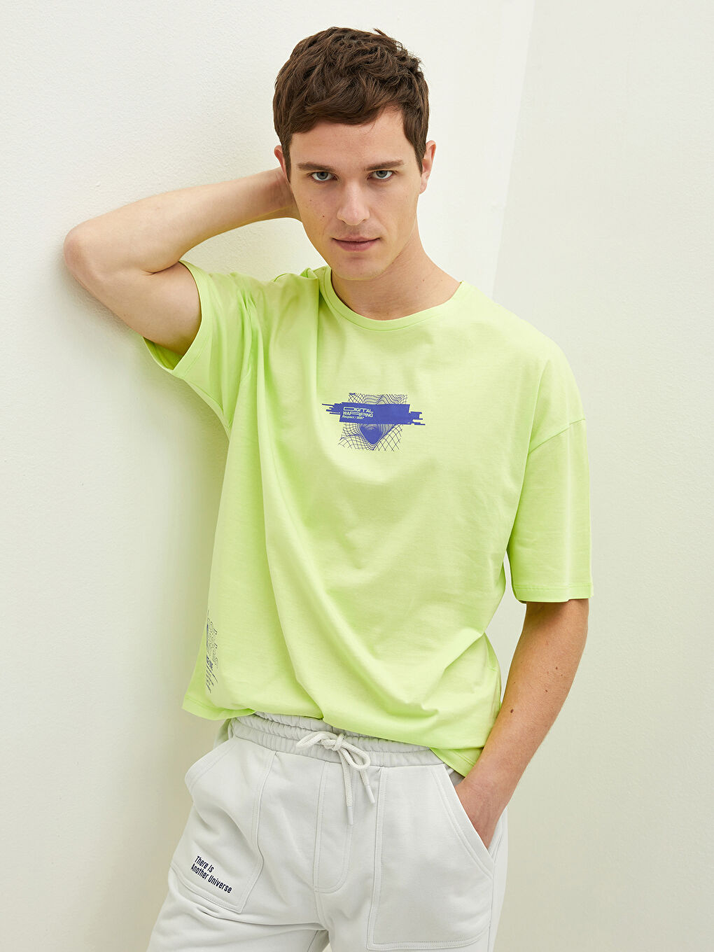 Yeşil Bisiklet Yaka Kısa Kollu Baskılı Penye Erkek Tişört-5