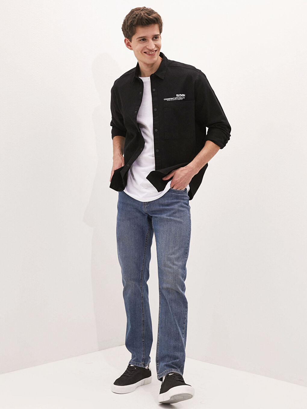 Siyah Oversize Uzun Kollu Gabardin Erkek Gömlek-2