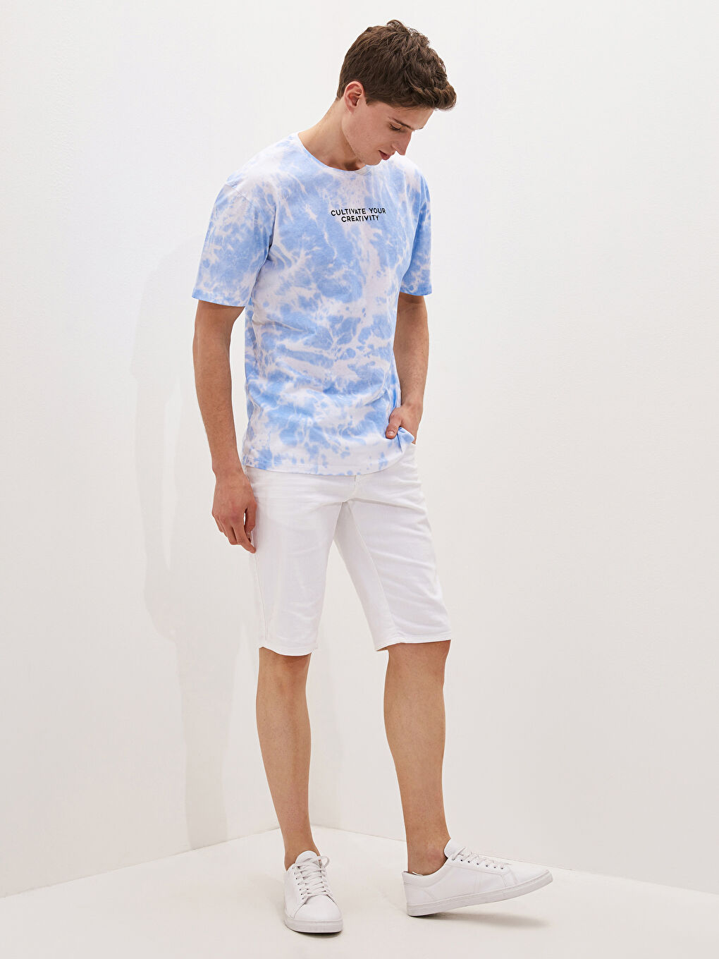 Mavi Bisiklet Yaka Kısa Kollu Baskılı Penye Erkek Tişört-2