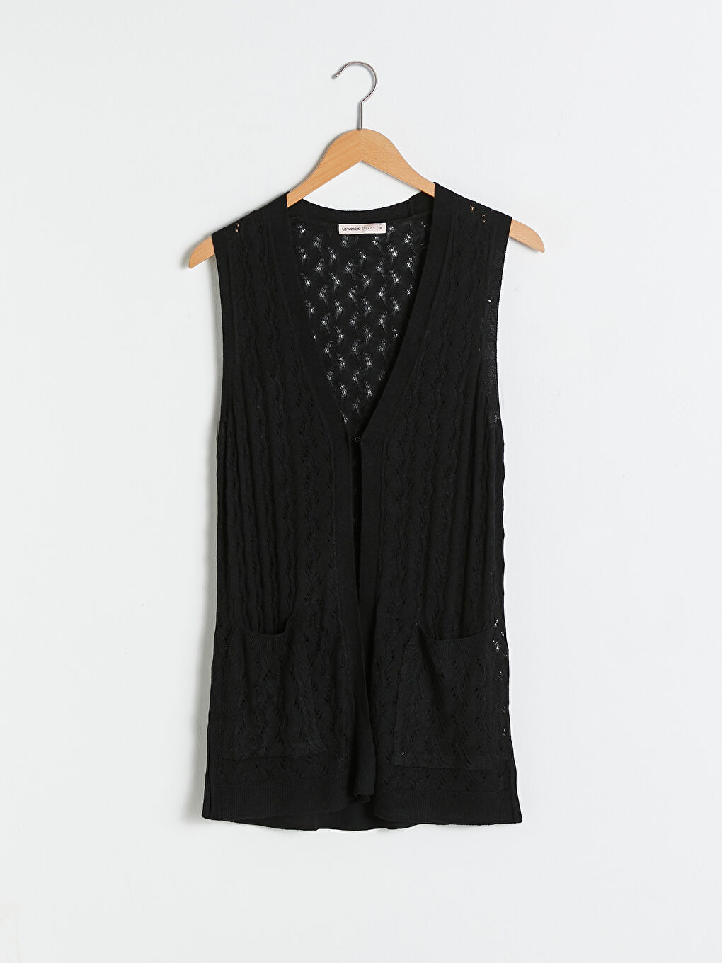 V Neck Self Patterned Pocket Detailed Women's Knitwear Vest-6