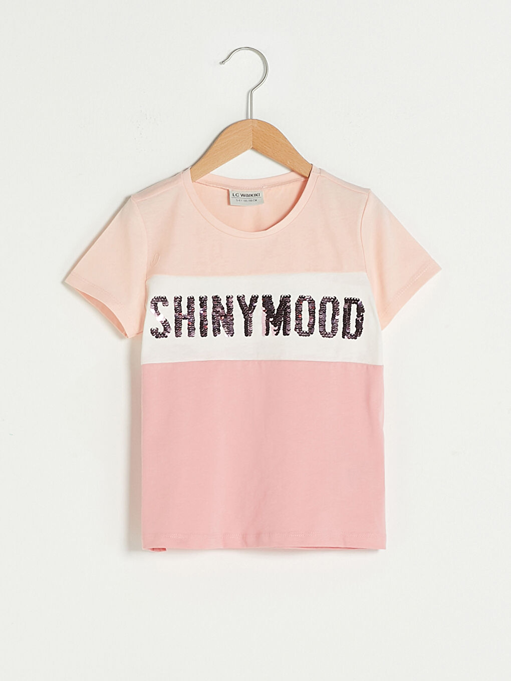 Футболка с круглым вырезом, двусторонними пайетками, коротким рукавом из хлопка для девочек