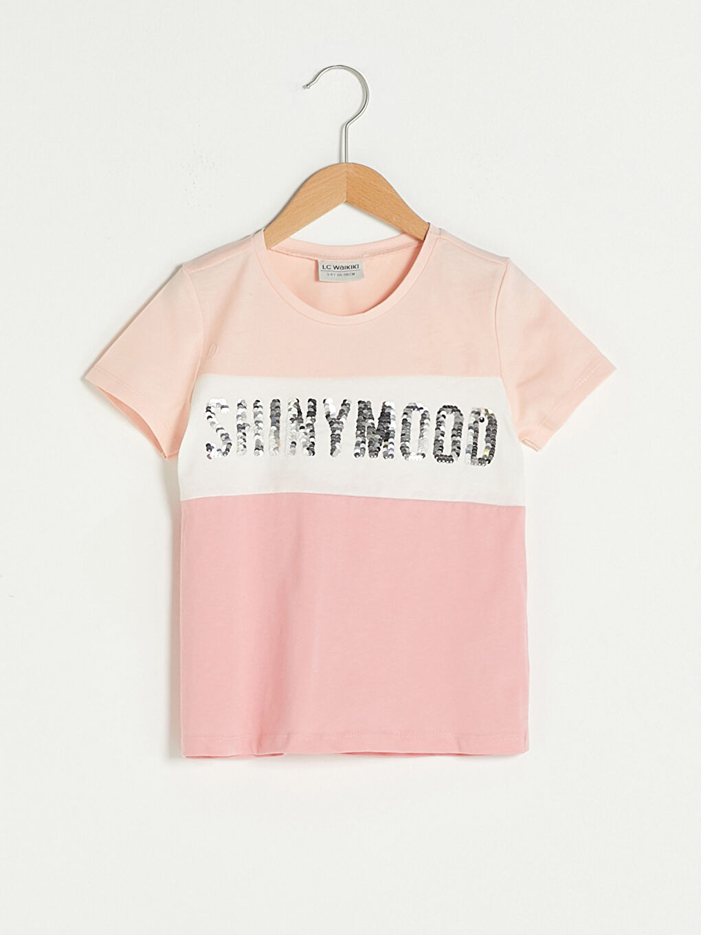 Футболка с круглым вырезом, двусторонними пайетками, коротким рукавом из хлопка для девочек-1